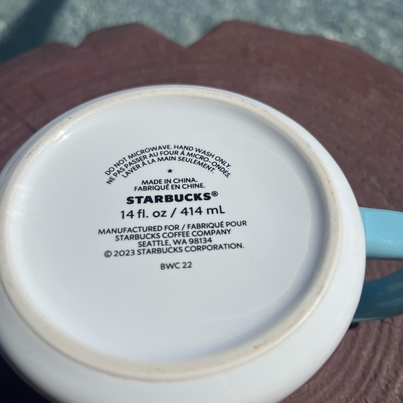 Starbucks 2023 Easter Neon Yellow Blue Flower Bee Ceramic Mug - Picture 7 of 7